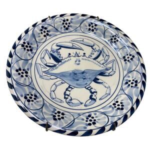 Italian Folk Art Dovis Designs Hand Painted Crab Blue/White Floral Display Plate